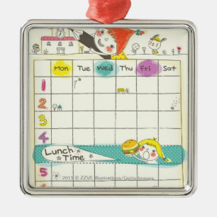 Girls playing by school and timetable metal ornament