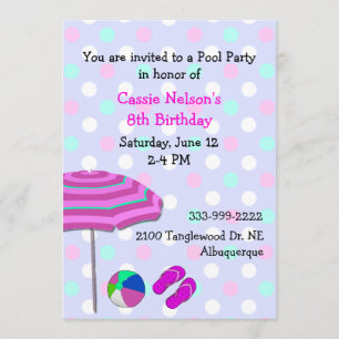 Girl's Pool Party Birthday Invitation