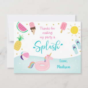 Girls Pool Party Birthday Thank You Card