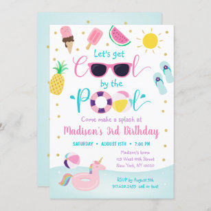 Girls Pool Party Let's Get Cool Birthday Invitation