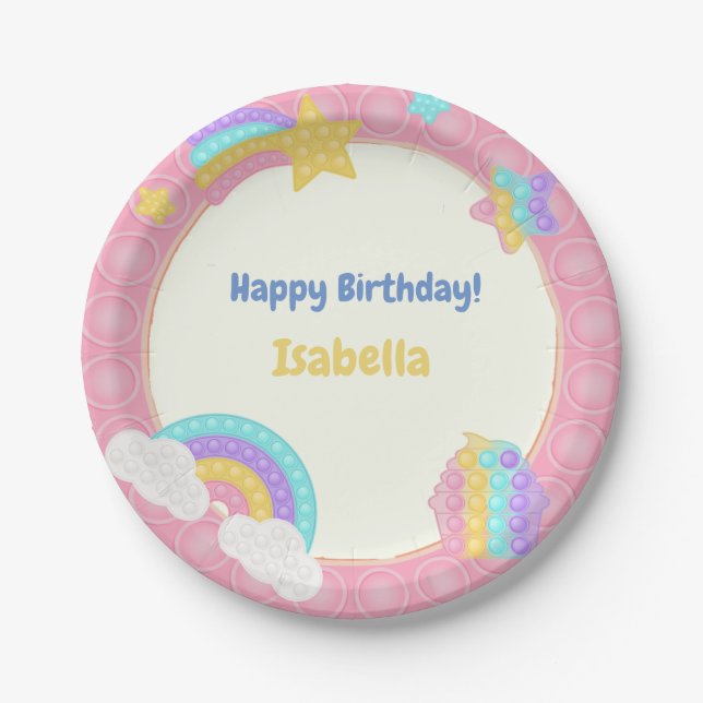 Girl's Pop It Fidget Birthday  Paper Plate (Front)