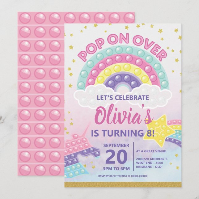 Girl's Pop It Fidget Birthday Party Invitation (Front/Back)