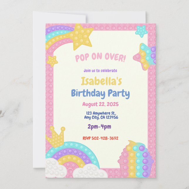 Girl's Pop It Fidget Birthday Party Invitation (Front)