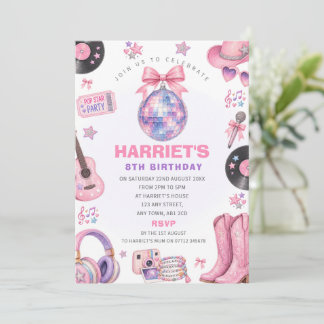 Girls Pop Star Cowgirl Birthday Party Invitation