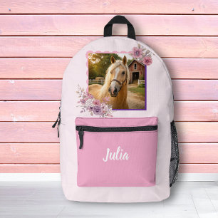 Girls Pretty Ponies Pastel Floral Horse Backpack