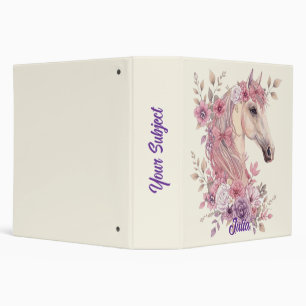 Girls Pretty Ponies Pastel Floral Horse Binder