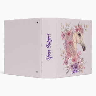 Girls Pretty Ponies Pastel Floral Horse Binder