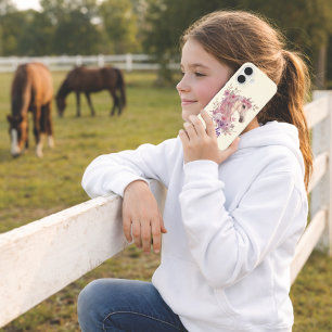 Girls Pretty Ponies Pastel Floral Horse iPhone 16 Case