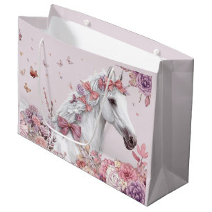 Girls Pretty Ponies Pastel Floral Horse Large Gift Bag