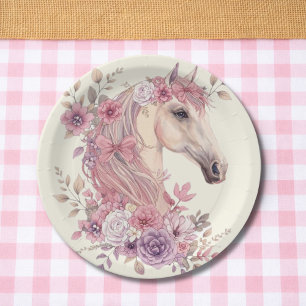 Girls Pretty Ponies Pastel Floral Horse Paper Plate
