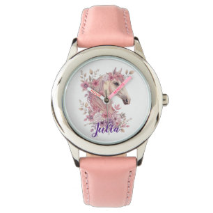 Girls Pretty Ponies Pastel Floral Horse Watch