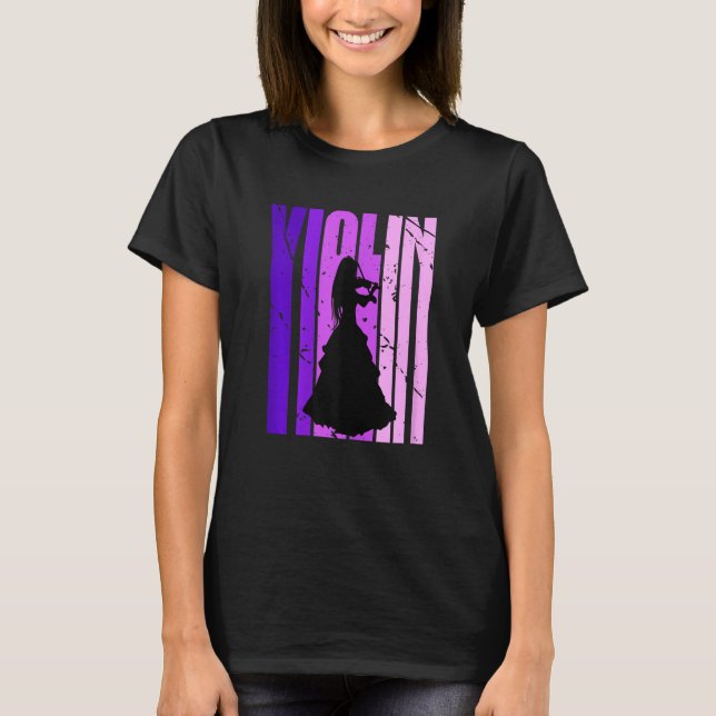 Girls Pretty Retro Violin Plays In Orchestra Violi T-Shirt (Front)