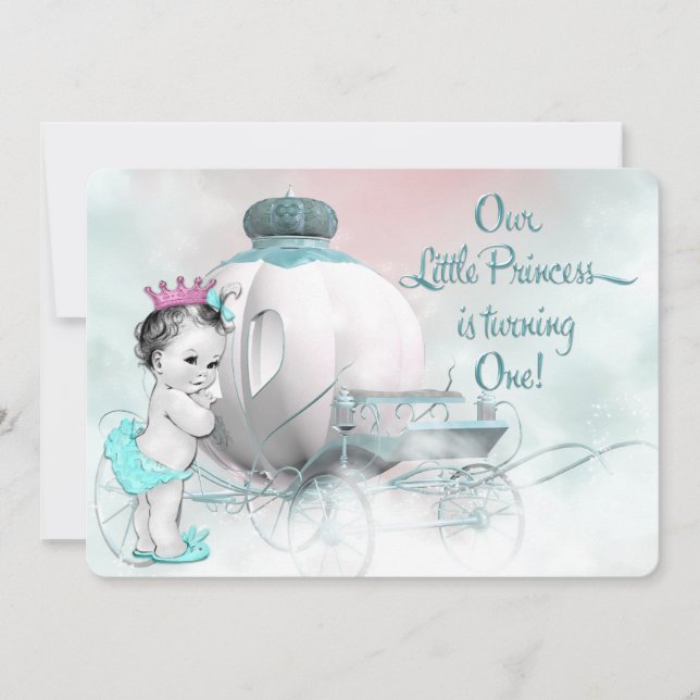 Girls Princess 1st Birthday Party Invitation (Front)