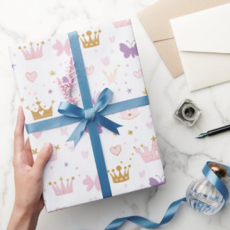 Girls Princess Crown Birthday Wrapping Paper