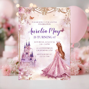 Girls Princess Pink Gold Sparkle Invitation