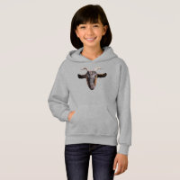 Girls Pullover Hoodie Black/Tan Goat
