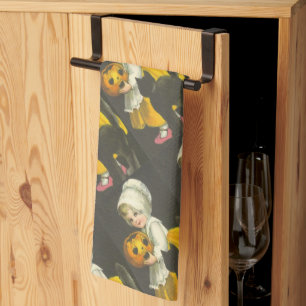 Girls Pumpkin Cat Vintage Halloween Kitchen Towel