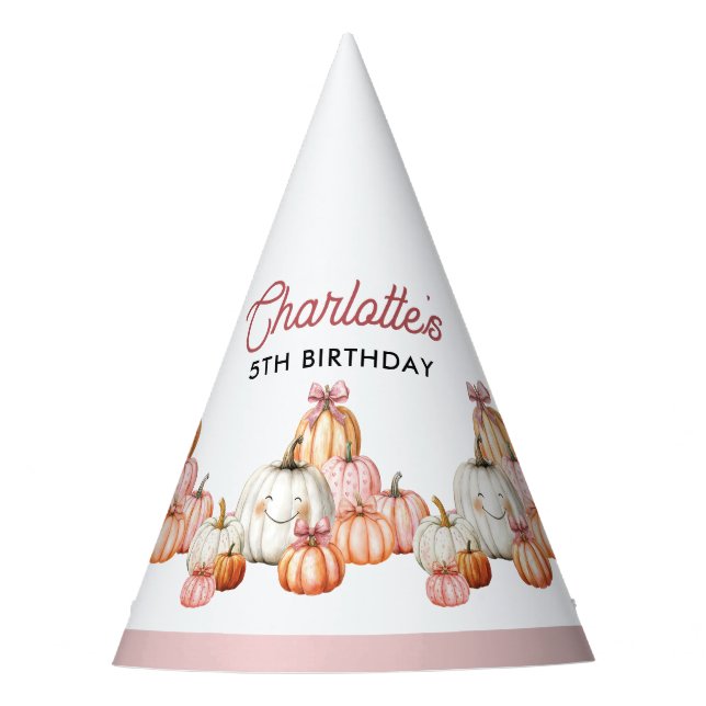 Girl's Pumpkin Patch Bows Birthday Party Hat (Front)