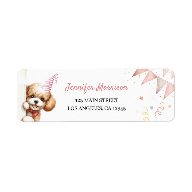Girls Puppy Lets Pawty Anniversaire Adresse de fêt (Devant)