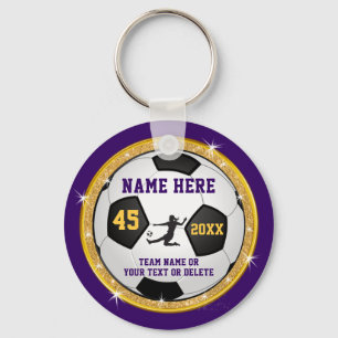 Girls Purple and Gold, Soccer Themed Party Favors, Keychain
