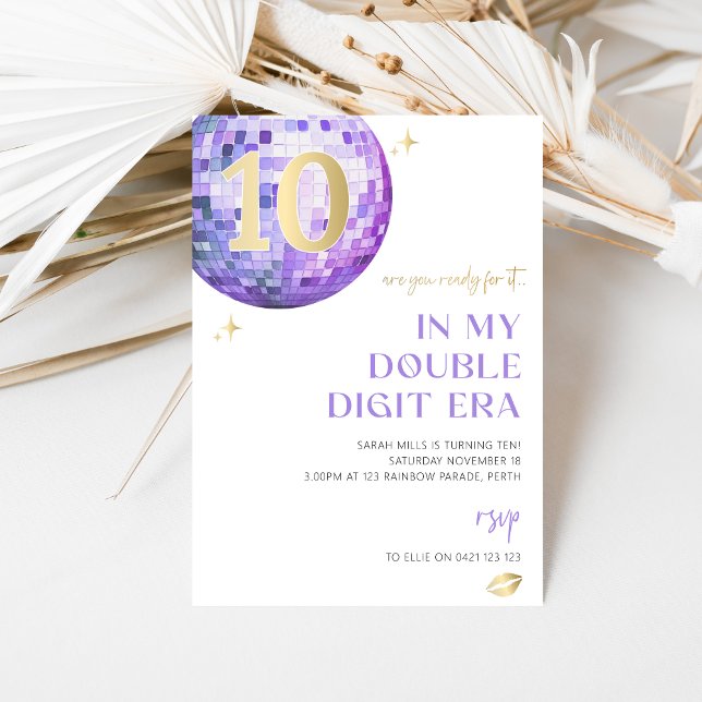 Girls Purple Disco In My Double Digit Birthday Era Invitation (Creator Uploaded)