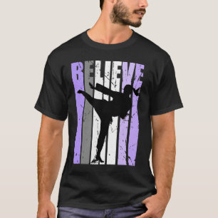 Girls Purple Distressed Believe Karate Girl Black T-Shirt