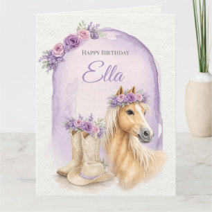 Girls Purple Floral Horse Birthday Card