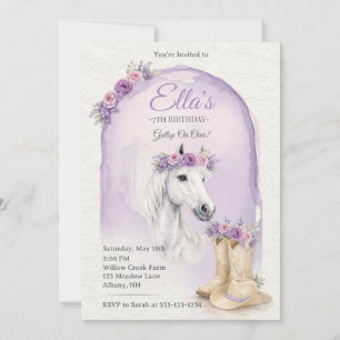 Girls Purple Floral Horse Birthday Invitation