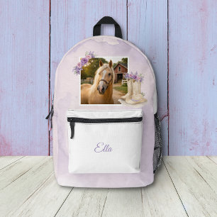 Girls Purple Floral Horse Birthday Invitation Printed Backpack