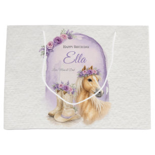 Girls Purple Floral Horse Birthday Large Gift Bag