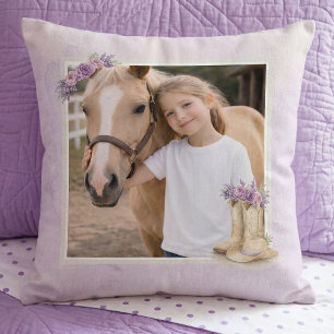 Girls Purple Floral Horse Throw Pillow