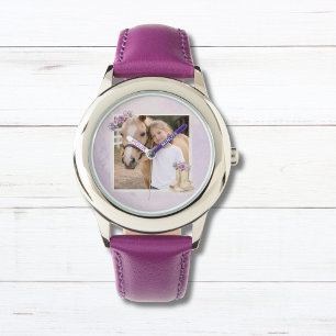 Girls Purple Floral Horse Watch
