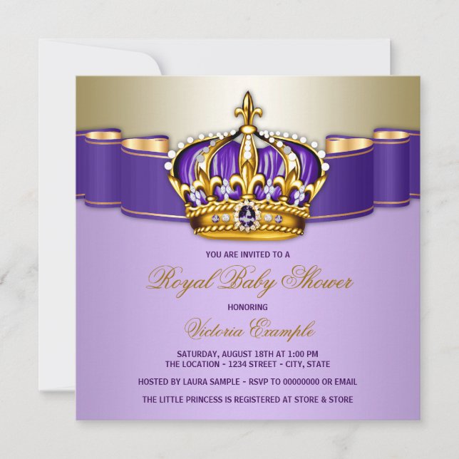 Girls Purple Gold Royal Baby Shower Invitation (Front)