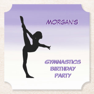 Girls Purple Ombre Gymnastics Party Paper Coaster