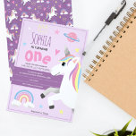 Girls Purple Rainbow Unicorn Kids 1st Birthday Invitation<br><div class="desc">This cute and girly kids 1st birthday invitation design features a magical unicorn, with a rainbow, princess crown, planet, heart and stars, and can be personalized with all the information you need for your child's party in a whimsical typography. The perfect purple unicorn invitations for your little one's first, second...</div>