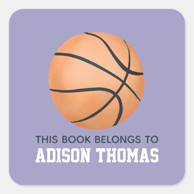 Girls Purple This Book Belongs Basketball Kids Square Sticker (Front)