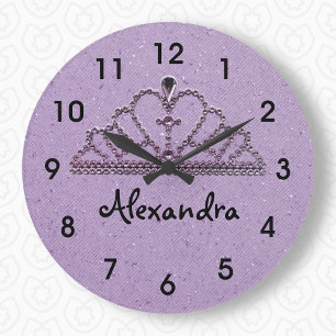 Girl's Purple Tiara Princess Wall Clock