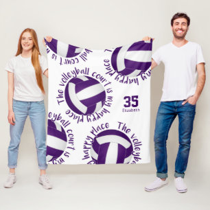 girls purple white volleyball court happy place fleece blanket