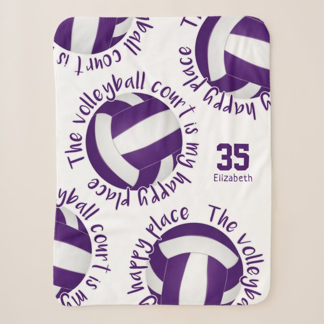 girls purple white volleyball court happy place sherpa blanket (Front)
