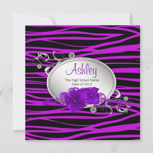 Girls Purple Zebra Graduation Announcements (Front)