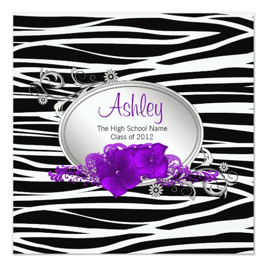 Girls Purple Zebra Graduation Announcements