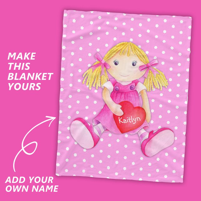 Girls rag doll dolly name flower polka dot blanket (Creator Uploaded)