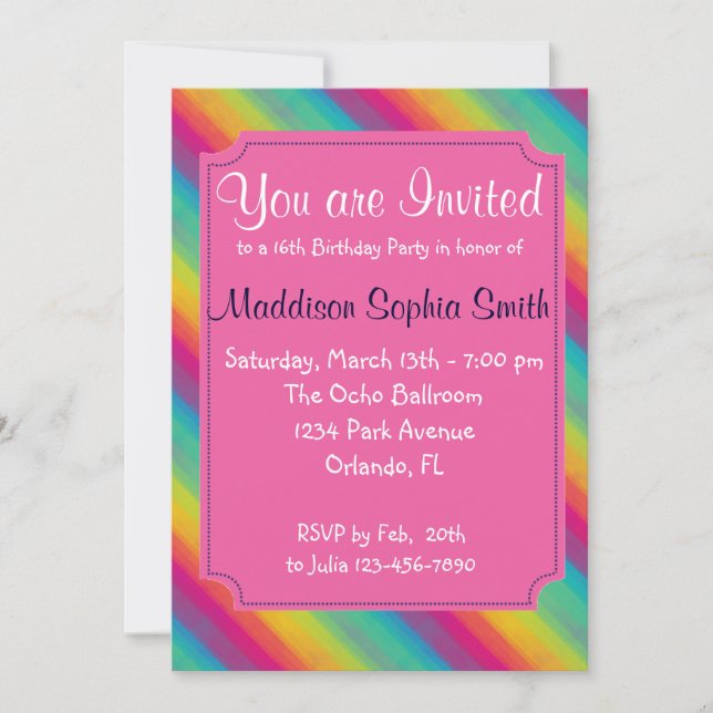 Girls Rainbow Birthday Invitations (Front)