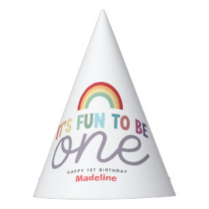 Girls Rainbow Fun to Be One 1st Birthday Party Hat
