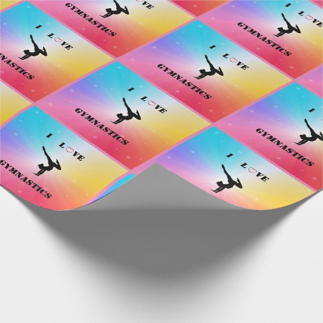 Girls Rainbow "I Love Gymnastics" Wrapping Paper (Corner)