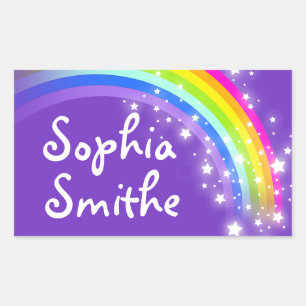 Girls rainbow name purple id label sticker