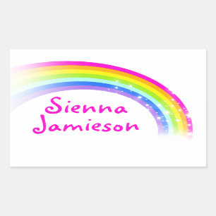 Girls rainbow name white pink id label sticker