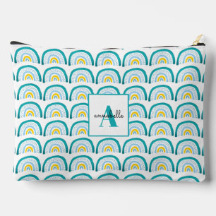 Girls Rainbow turquoise monogram Accessory Pouch