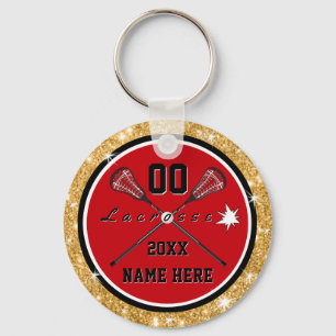 Girls Red and Gold Lacrosse Gifts, Personalized Keychain