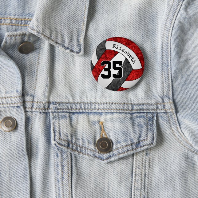 girls red black volleyball team colours custom 2 inch round button (In Situ)